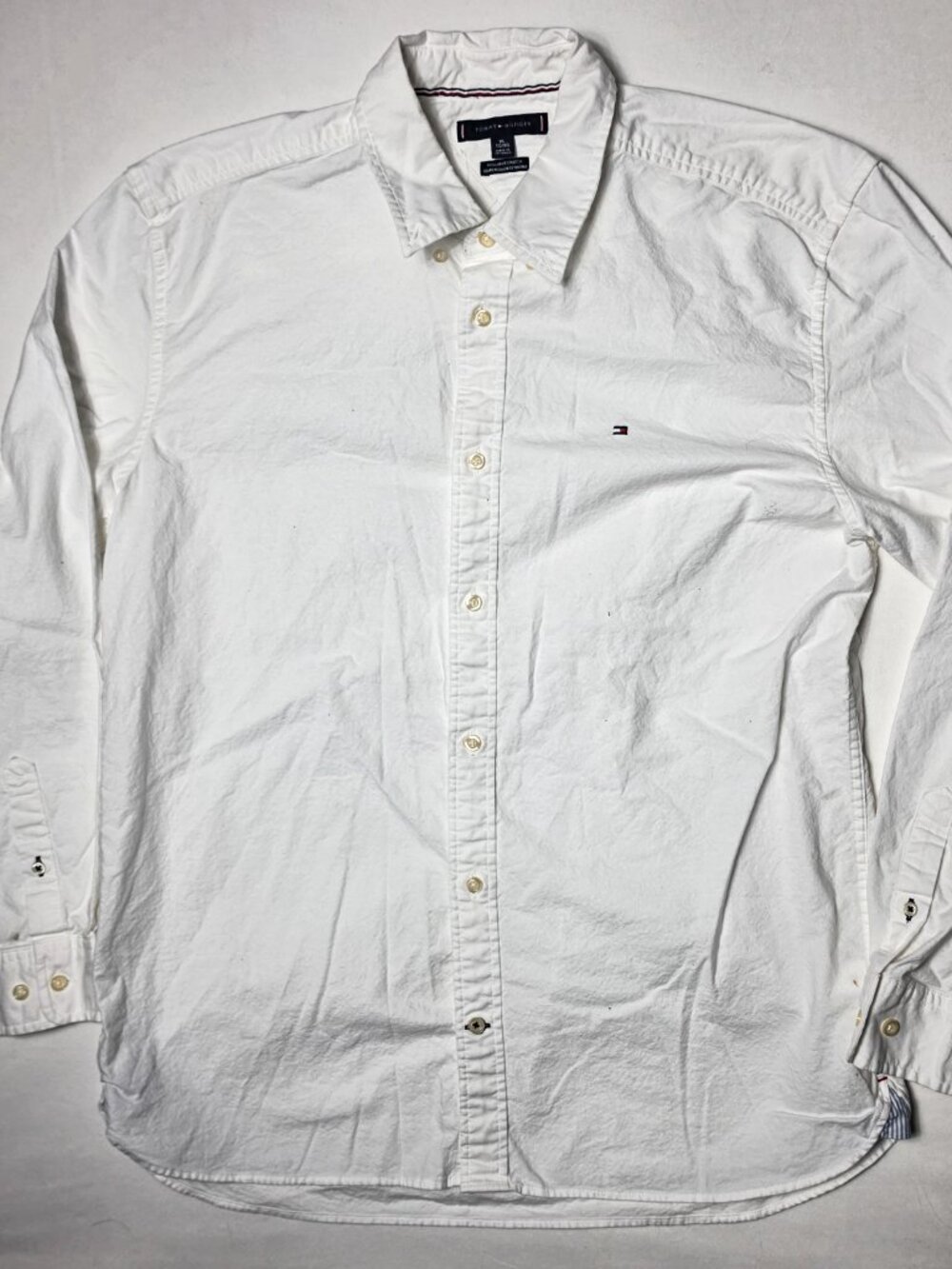 Tommy Hilfiger XL mens long sleeve striped oxford button down shirt white